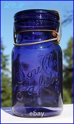 RARE tall slender DOUBLE SAFETY pint size FRUIT JAR purple amethyst PRISTINE