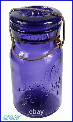 RARE tall slender DOUBLE SAFETY pint size FRUIT JAR purple amethyst PRISTINE