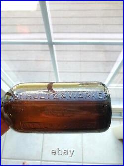 Rare 1870s Amber Schultz & Warker NY Bitter Kissingen Mineral Water Bottle