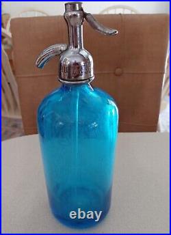 Rare Antique Blue SELTZER Bottle HENRY LUTZ & SON Brooklyn NY NYC HEALTH WATER