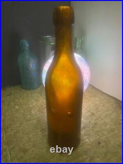 Rare Antique Golden Amber Blob Top Bottle Scott Brewing Co Schenectady NY