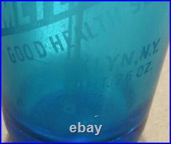 Rare Antique Seltzer Bottle JEWISH History MEYEROWITZ Brooklyn NY Blue HEALTH