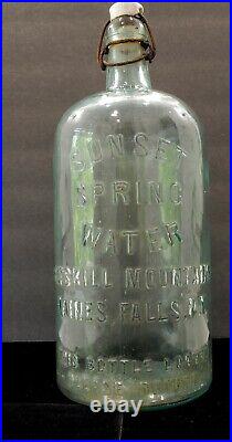 Rare Antique Sun Set Spring Water Glass Bottle w Porcelain Stopper circa 1900