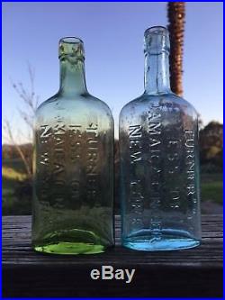 Rare Antique Western Jamaica Ginger Bottle Turners New York Citron Green & Aqua