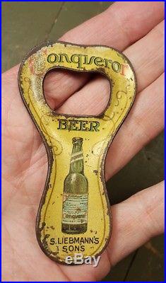 Rare Beer Advertising Liebmann Tin Litho CONQUEROR Beer Bottle Opener N Y
