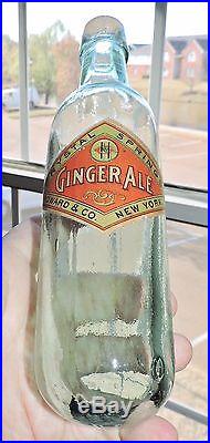 Rare Crystal Springs Ginger Ale Paper Label Round Bottom Bottle New York