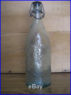 Rare Early Blue Modoc Brewery Indian Blob Top Beer Bottle Newburgh New York