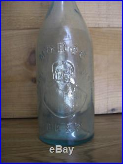 Rare Early Blue Modoc Brewery Indian Blob Top Beer Bottle Newburgh New York