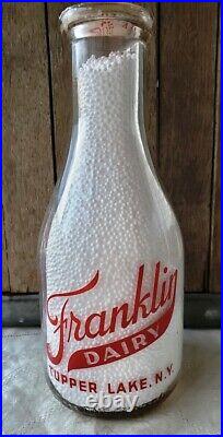 Rare Franklin Dairy Milk Bottle Tupper Lake New York Adirondacks Soldier Logo