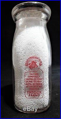 Rare! Half pint 1956 pre Woodstock Yasgur Farms Bethel NY dairy milk bottle