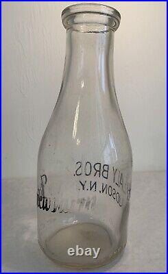 Rare Hudson NY Fairview Farm Milk Bottle Healy Bros Quart E 49 clear dairy