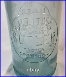 Rare James Butler 28 Oz Aqua Blue Bottle w Stopper c1882 New York Irish Merchant