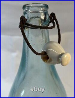 Rare James Butler 28 Oz Aqua Blue Bottle w Stopper c1882 New York Irish Merchant