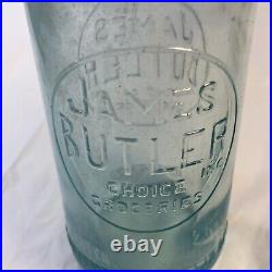 Rare James Butler 28 Oz Aqua Blue Bottle w Stopper c1882 New York Irish Merchant