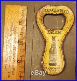 Rare Liebmann Painted Tin Litho CONQUEROR Beer Bottle Opener N Y
