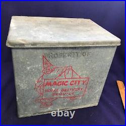 Rare Magic City Galvanized Porch Milk Bottle Insulated Box Clown Endicott Ny