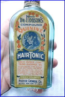 Rare Original Blue Dr. Hobson's Hair Tonic 6 Oz Bottle New York, St Louis