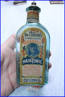 Rare Original Blue Dr. Hobson's Hair Tonic 6 Oz Bottle New York, St Louis