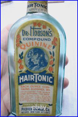 Rare Original Blue Dr. Hobson's Hair Tonic 6 Oz Bottle New York, St Louis