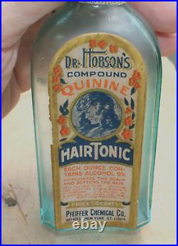 Rare Original Blue Dr. Hobson's Hair Tonic 6 Oz Bottle New York, St Louis