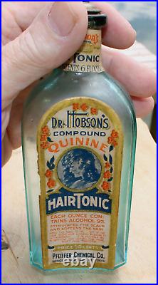 Rare Original Blue Dr. Hobson's Hair Tonic 6 Oz Bottle New York, St Louis