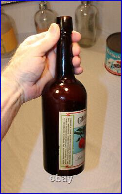 Rare Original Cherry Tonic Amber Wine Paper Label Bottle Bath N. Y. Nice