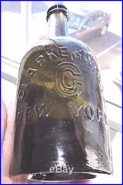 Rare Original Clark & White, New York Olive Green Color Mineral Bottle Nice