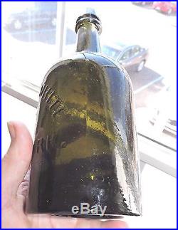 Rare Original Clark & White, New York Olive Green Color Mineral Bottle Nice