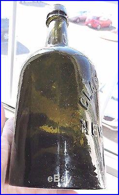 Rare Original Clark & White, New York Olive Green Color Mineral Bottle Nice