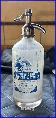 Rare Original Frosted Glass New York Seltzer Water Bottle Detroit, Michigan