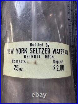 Rare Original Frosted Glass New York Seltzer Water Bottle Detroit, Michigan