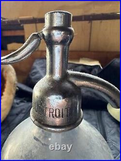 Rare Original Frosted Glass New York Seltzer Water Bottle Detroit, Michigan