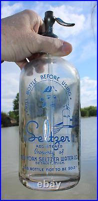 Rare Original New York Seltzer Water Bottle Detroit, Mich. Nice