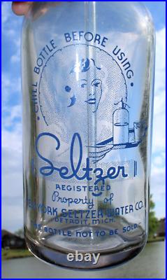 Rare Original New York Seltzer Water Bottle Detroit, Mich. Nice