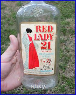 Rare Original Red Lady 21 Pure Grape Wine Bottle New York, N. Y. Nice