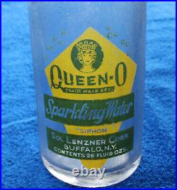 Rare Queen-O Logo Sol Lenzner Green/Yellow Seltzer Bottle Buffalo, New York