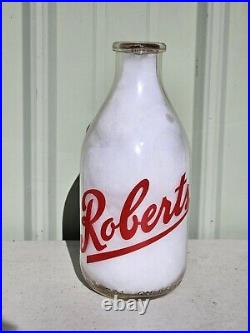 Rare ROBERTS Farm Dairy WWll Era Red Pyro Half Gallon Utica New York MILK BOTTLE