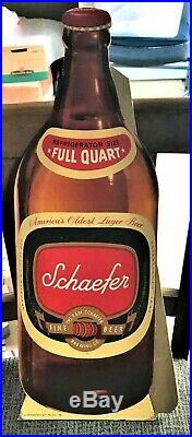 Rare Schaefer Beer Quart Bottle Shaped Cardboard Stand Up Sign Brooklyn Ny