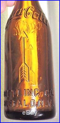 Rare Straight Side Amber Coca Cola Bottle W /arrows Buffalo, N. Y. Mint