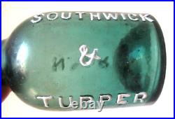 Rare Teal Colored Iron Pontil Soda Southwick & Tupper New York 1850's Era L@@k