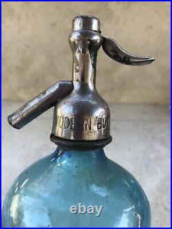 Rare Vintage Blue Glass Seltzer Drink Bottle Modern Bottle Works Bronx New York