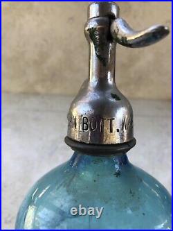 Rare Vintage Blue Glass Seltzer Drink Bottle Modern Bottle Works Bronx New York
