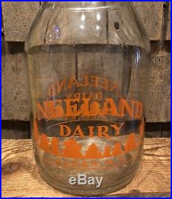 Rare Vintage NEELAND Dairy Farm Store Alden NY 1 Gallon Milk Glass Bottle Jug