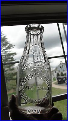 Rare Wayside Dairy Guernsey Products Milk Bottle, Greenwich, Ny 1 Qt Rd Bb