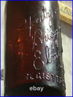 Rare brown Property of T. Briggs & Co. Elmira, N. Y. 1902 affixed top beer bottle