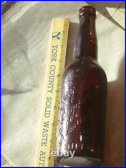 Rare brown Property of T. Briggs & Co. Elmira, N. Y. 1902 affixed top beer bottle