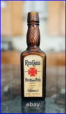 Red Cross Whiskey Rock & Rye Cordial Bottle Brooklyn NY Label Pre Pro Flask WOW