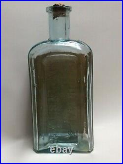 SCARCE 1870s Labeled Embossed Aqua Poor Mans Family Bitters Bottle Oswego N. Y