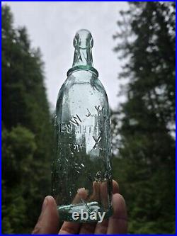 SPARKLING 1880s W. J. Young Glen Cove, NY? Old AQUA Blob Top New York Beer Bottle