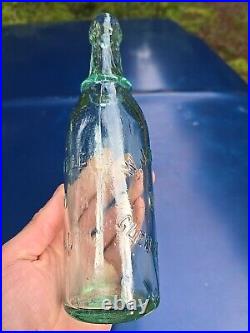 SPARKLING 1880s W. J. Young Glen Cove, NY? Old AQUA Blob Top New York Beer Bottle